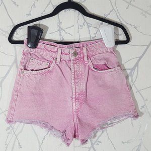 Zara Pink Denim High Rise Cutoff Shorts
